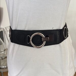Elegant Black Belt with Silver Rings